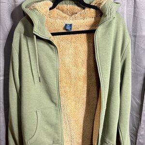George Olive Hoodie with Tan Sherpa Lining
